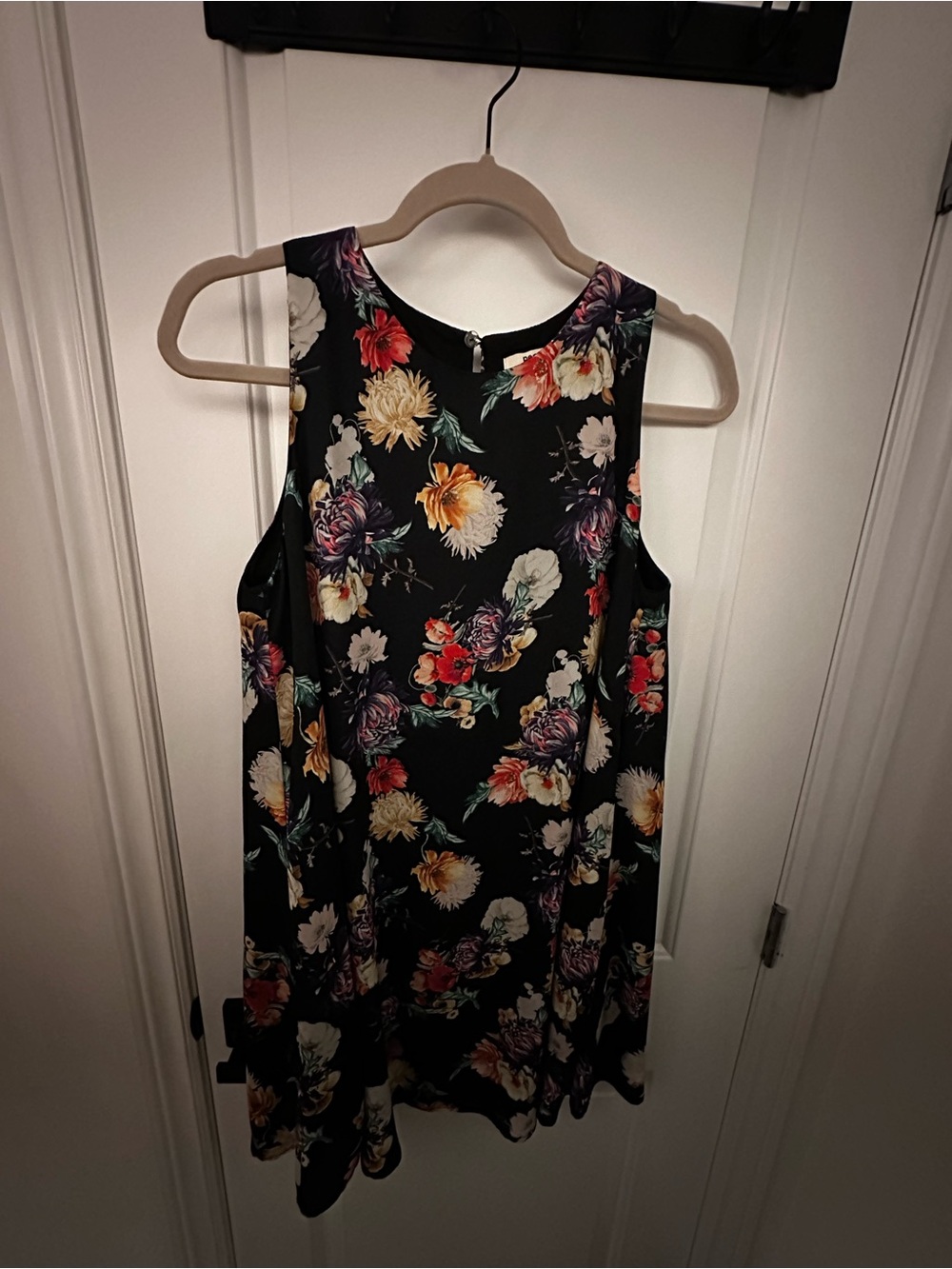 Black Floral Sleeveless Mini Dress with Vibrant Blooms